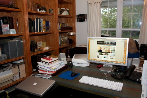 My home office on one of its cleaner days.