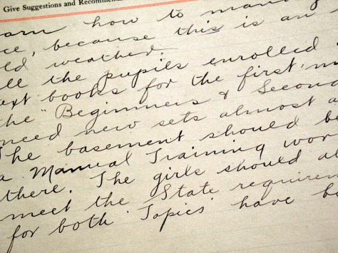 The teacher kept detailed notes on conditions at the school, in addition to student performance.