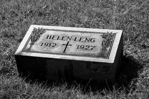 Helen Leng's grave sits just north of those of her parents, Harry and Alice Leng.