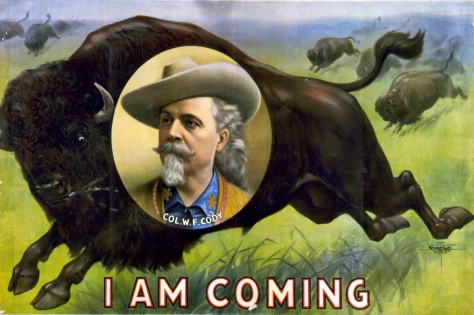 A popular poster showing Buffalo Bill Cody superimposed on an image of a buffalo. (Library of Congress Photo)