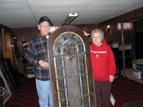 David and Mary Hanneman pose with one window section on March 22, 2007.
