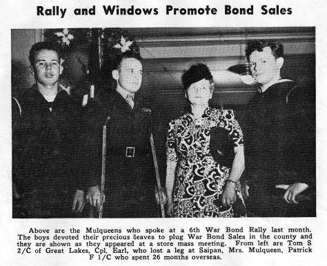The Mulqueen brothers even appeared at war bond rallies with their mother, Margaret Mulqueen, who was active in the Marine Corps League.