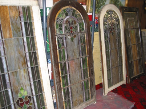 The chapel window sections as they looked in 2007 in the Hanneman basement.