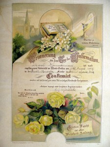 The confirmation certificate for Carl F. Hanneman from the First Moravian Church.