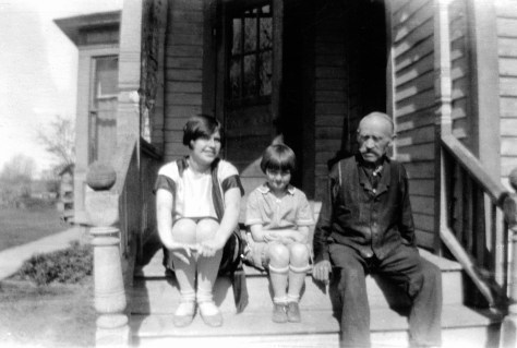 Nina and Elaine Treutel visit with Chas Hanneman, circa 1930.