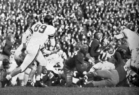 Scatback Jerry Thompson runs for 5 yards against Northwestern on November 10, 1945.