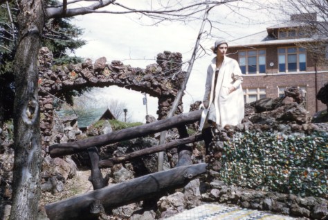Lavonne Hanneman stands near an arch at the Rudolph Grotto Gardens in 1958 or 1959.