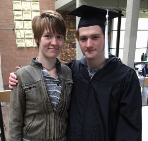 Stevie with his girlfriend, Maggie, after graduating with a degree in computer science.