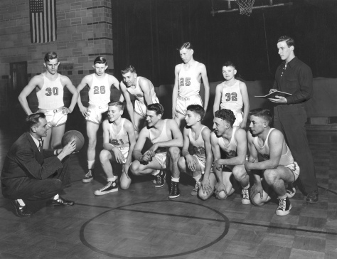 The Mauston High School Bluegold basketball team, circa 1949, coached by Bob Erickson.