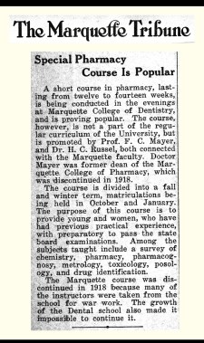 Marquette's short course in pharmacy proved popular in the mid-1920s.
