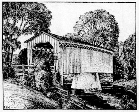 This sketch of the Cedarburg covered bridge, by artist Frank S. Moulton, appeared in the Wisconsin State Journal on November 26, 1950.
