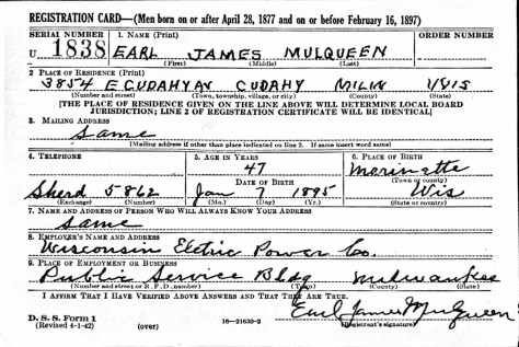 US, World War II Draft Registration Cards, 1942 - Earl James Mulqueen